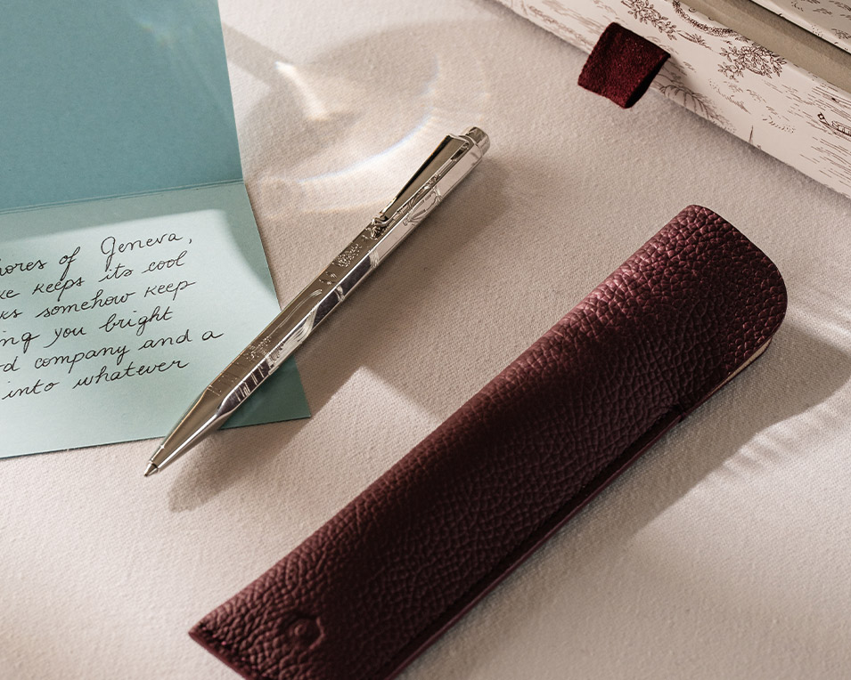 Set Kugelschreiber Ecridor™ Toile de Jouy & Etui aus Leder Bordeaux