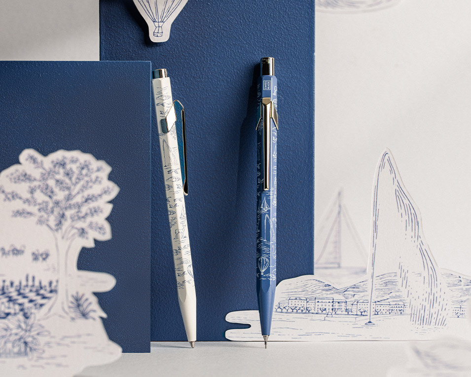 Set Ballpoint Pen & Mechanical Pencil 849™ Toile de Jouy White & Blue