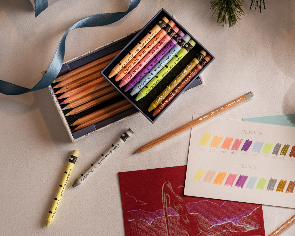 Set Mixed Media 10 Coloured Pencils & 10 Pastels Neocolor™ II Aquarelle Toile de Jouy
