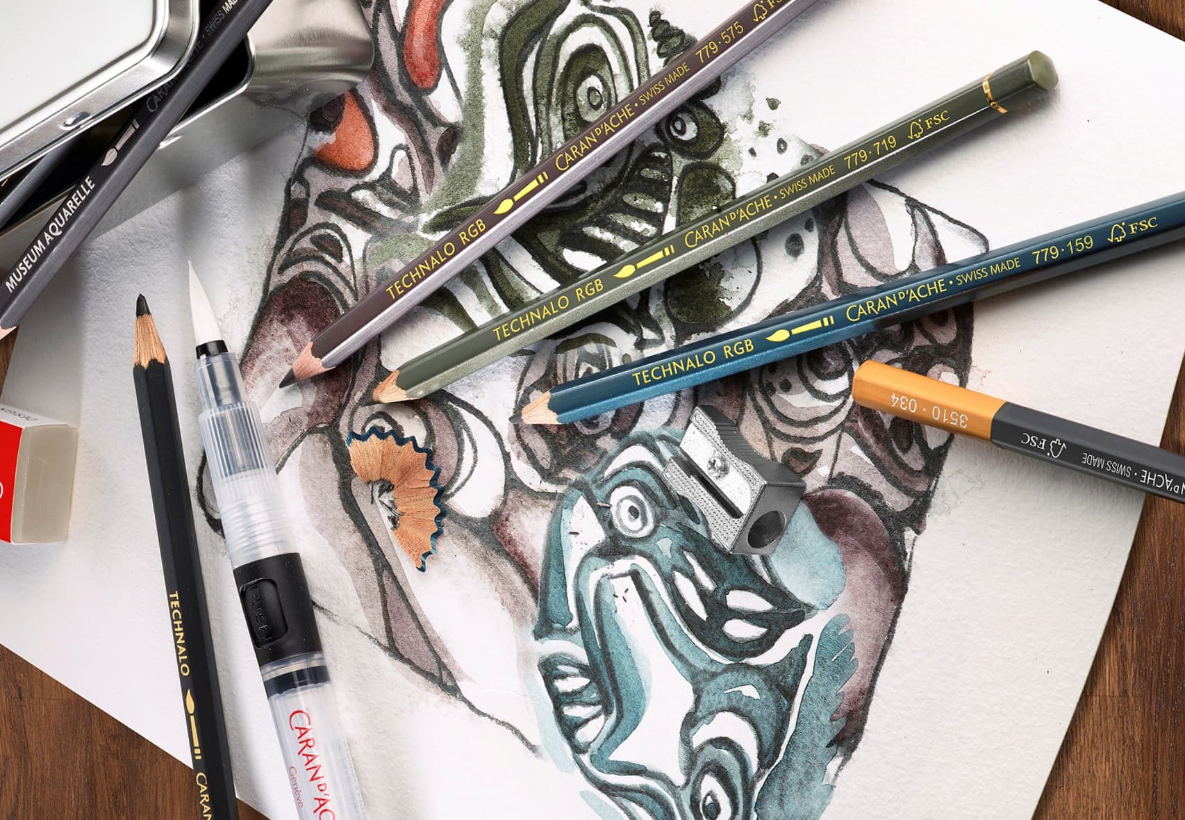 technalo aquarelle pencils and fibralo brush