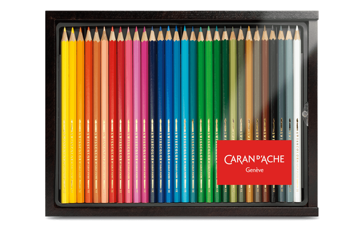 スイスカラー水溶性色鉛筆 ウッドボックス30色 濃密な創作時間を約束する色彩の宝庫 | Caran d'Ache - 8,140,00¥