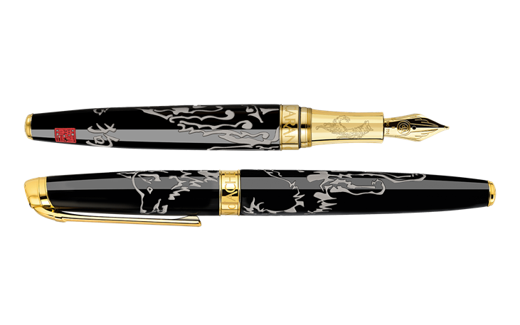 MCNTEIK Penna Stilografica Foresta Nera Opaca Con Scanalature, Pennino Placcato Oro 18K Fine, Set Regalo Di Lusso Con Convertitore E Cartucce, Per Uomo E Donna - 2
