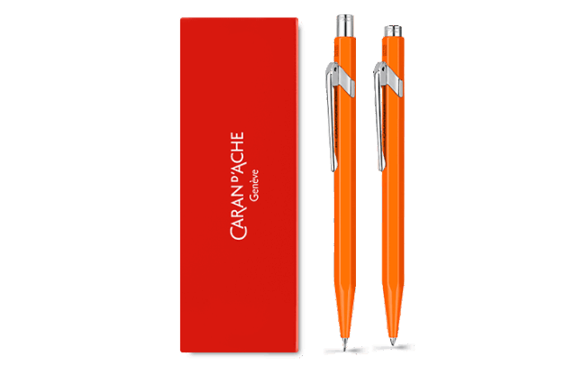849 蛍光オレンジ ボールペン（青芯）＋メカニカルペンシル0.7mmセット