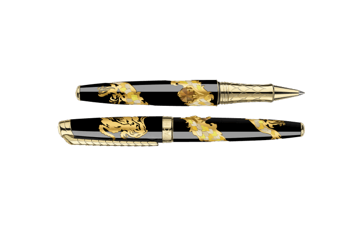 GROS ET LOURD(80 grammes !!!)STYLO ROLLER DRAGON EN ACIER CUIVRE NEUF
