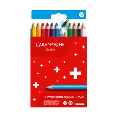 Cardboard box of 12 Maxi Colours Pencils SWISSCOLOR Water-soluble