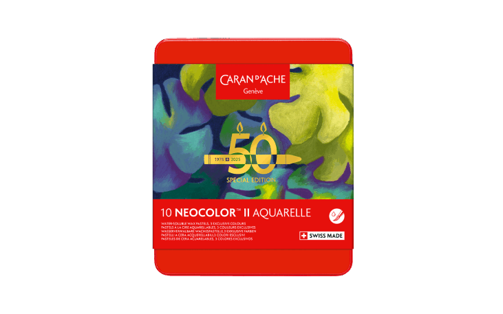 Crayons Pastels Caran D'Ache Neocolor II - Boîte 10 Couleurs, Solubles à L'eau, édition 50 Ans