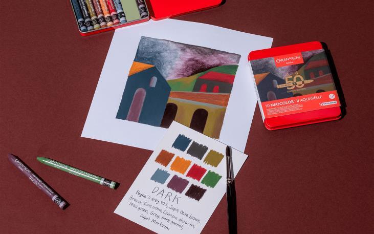 ネオカラーⅡ水溶性ワックスパステル 50周年 10色セット “DARK