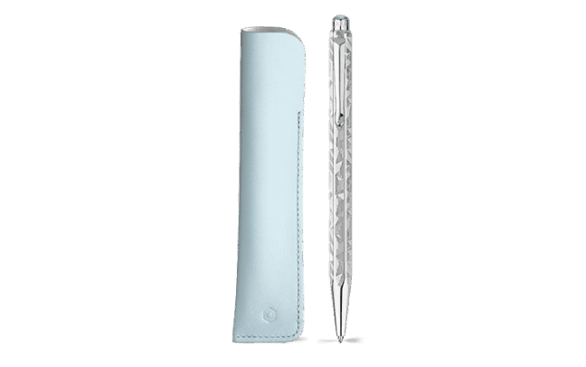 Set Stylo Bille Ecridor™ Alpine Frost & Étui Bleu Polaire en cuir