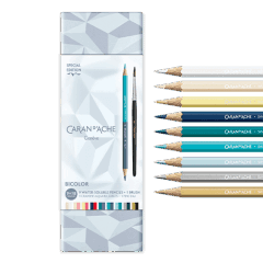 Set 9 Coloured Pencils Bicolor & 1 Brush Alpine Frost
