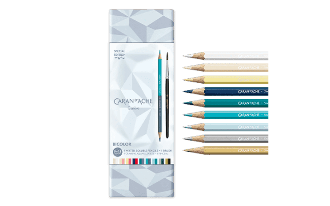 Set 9 Crayons de Couleur Bicolores & 1 Pinceau Alpine Frost