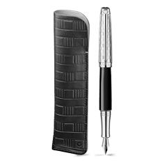 Set Füllfederhalter Léman™ Damier & Etui aus Leder Schwarz