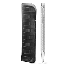 Set Ballpoint Pen Ecridor™ Damier Grey Silver & Black Leather Case