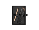 Set Stylo Bille Ecridor™ Damier Doré Rose & Étui en Cuir Noir
