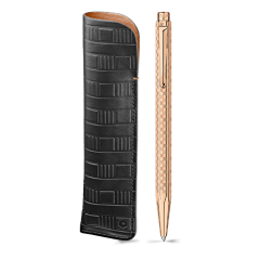 Set Ballpoint Pen Ecridor™ Damier Rose Gold & Black Leather Case