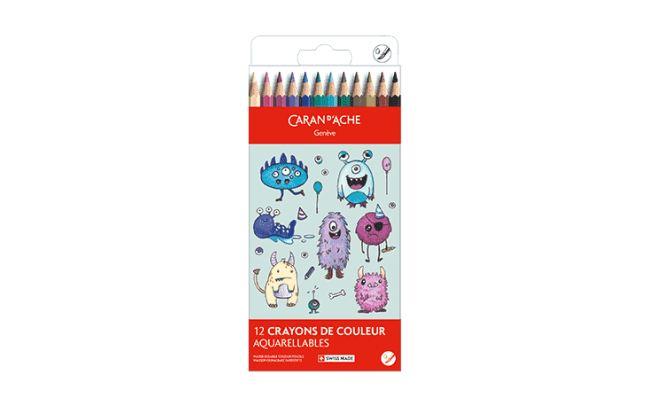 Set Kawaii 12 Crayons de couleur Swisscolor Aquarellable Funny Monsters