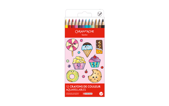 Set Kawaii 12 Crayons de couleur Swisscolor Aquarellable Candy World