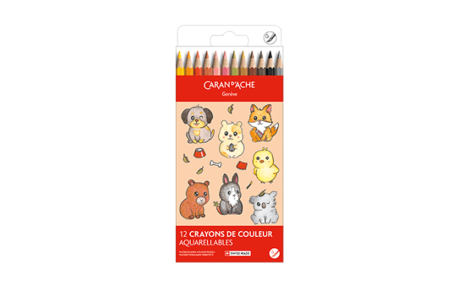 Set Kawaii 12 Crayons de couleur Swisscolor Aquarellable Cute Animals