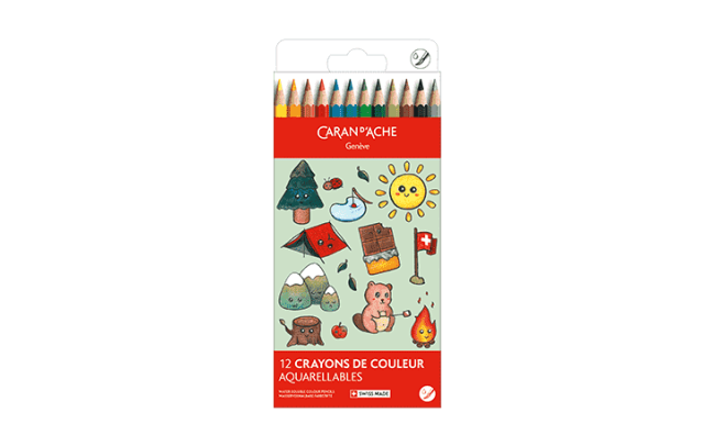 Set Kawaii 12 Crayons de couleur Swisscolor Aquarellable Swiss Mountain