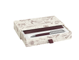 Set Stylo Bille Léman™ Toile de Jouy & Étui en Cuir Bordeaux