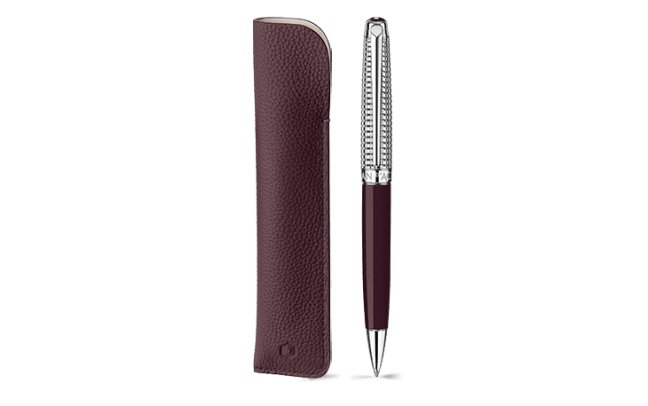 Set Stylo Bille Léman™ Toile de Jouy & Étui en Cuir Bordeaux