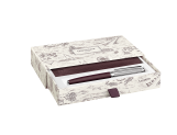 Set Stylo Plume Léman™ Toile de Jouy & Étui en Cuir Bordeaux