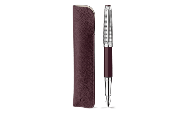 Set Stylo Plume Léman™ Toile de Jouy & Étui en Cuir Bordeaux