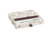 Set Stylo Bille Ecridor™ Toile de Jouy & Étui en Cuir Bordeaux