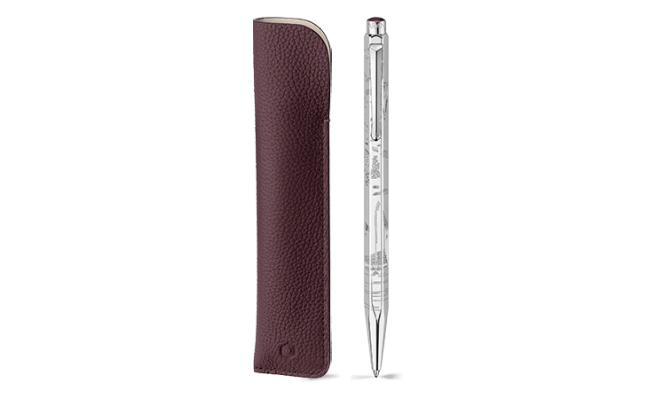 Set Stylo Bille Ecridor™ Toile de Jouy & Étui en Cuir Bordeaux