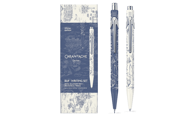 Set Stylo Bille & Porte-Mine 849™ Toile de Jouy Blanc & Bleu