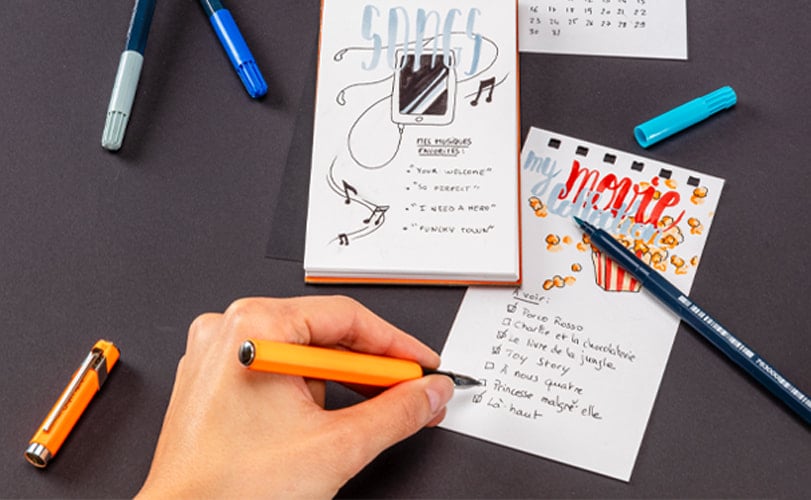 writing of the alphabet with the chromatics divine inkwell and a fountain pen